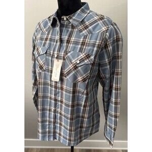 NWT Wrangler Womens L Plaid Blue Pearl Snap Western Rodeo Cowgirl Riding Rodeo